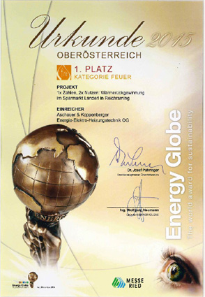 Urkunde Winner of Energy Globe